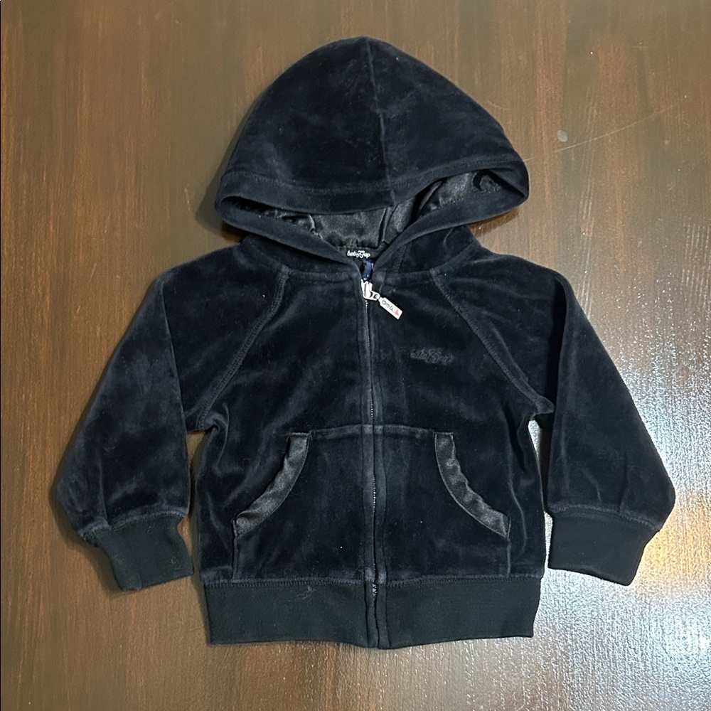 BABYGAP Girls Black Velour Hoodie size 12-18 months EUC like New